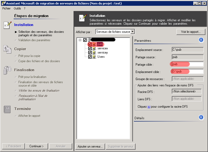 Configuration des partages